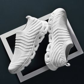 Spring Summer Autumn 39-48 Slip-on Casual Shoes Men Fly Woven Running Sneaker Soft Sole Comfortable Breathable Outdoor Sport (Color: White)