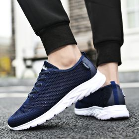 Male Lace-up Non-slip Running Trainers Free Shipping 2022 Men Sneakers Summer Fashion Breathable Light Tenis Sports Casual Shoes (Color: dark blue)