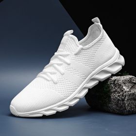 Spring Summer Autumn Men Casual Shoes Portable White Large Size Outdoor Breathable Mesh Fashion Sport Black Red Running Sneakers (Color: White)