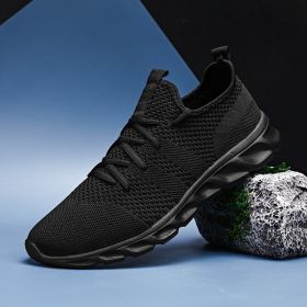 Spring Summer Autumn Men Casual Shoes Portable White Large Size Outdoor Breathable Mesh Fashion Sport Black Red Running Sneakers (Color: Black)
