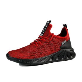 Men Lightweight Comfortable Breathable Walking Shoes Fashion Mesh Sneaker Soft Casual Sport Lac-up Trainers Spring Summer Autumn (Color: Red)