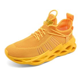 Men Fly Woven Mesh Breathable Sneakers 36-46 Lace Up Casual Lightweight Walking Shoes Soft Comfortable Spring Summer Autumn Cozy (Color: YELLOW)