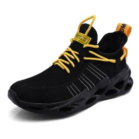 Men Fly Woven Mesh Breathable Sneakers 36-46 Lace Up Casual Lightweight Walking Shoes Soft Comfortable Spring Summer Autumn Cozy (Color: Black)