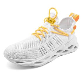 Men Fly Woven Mesh Breathable Sneakers 36-46 Lace Up Casual Lightweight Walking Shoes Soft Comfortable Spring Summer Autumn Cozy (Color: White)