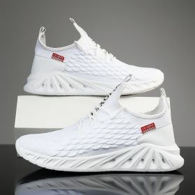 Male Fashion Non-slip Lac-up Mesh Sneakers Casual Sports Shoes Men Lightweight Comfortable Breathable Walking Jogging Trainers (Color: White)