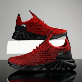 Male Fashion Non-slip Lac-up Mesh Sneakers Casual Sports Shoes Men Lightweight Comfortable Breathable Walking Jogging Trainers (Color: Red)