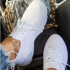 Knitted Flat Lace Up Slip On Sneakers- 4 Color Choices (Color: White)