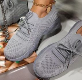 Knitted Flat Lace Up Slip On Sneakers- 4 Color Choices (Color: GRAY)