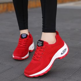 New air cushion women's shoes, platform shoes, women's sports and fashion casual shoes (Color: Red)