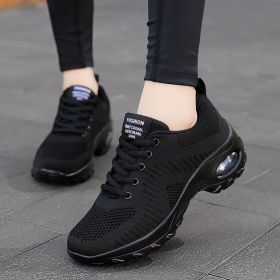 New air cushion women's shoes, platform shoes, women's sports and fashion casual shoes (Color: Black)