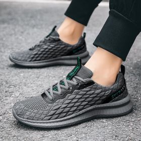 2024 new men's sports shoes flying woven leisure running shoes (Color: grey)