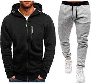 Mens 2 Piece Tracksuit Zipper Cardigan Hoodie Pants Sport Suit Running Jogging Athletic Casual Tracksuit Set (size: L)
