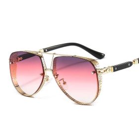 2023 New Hollow Pattern Oval Sunglasses Men Women Luxury Trend Brand Designer Metal Alloy Frame Gradients Lens conspicuous Pilot (Lenses Color: C4)