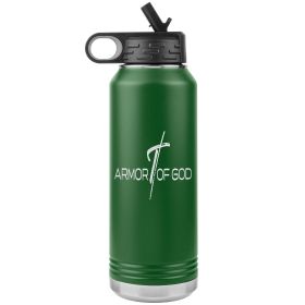 32oz Water Bottle Insulated, Armor Of God Print (Color: Green)