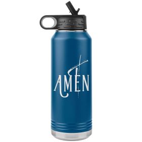 32oz Water Bottle Insulated, Amen Inspiration Print (Color: Blue)